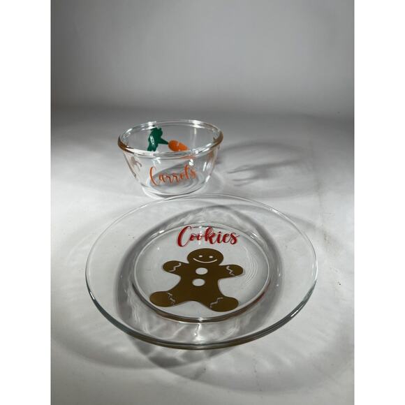 Christmas Glass Cookies For Santa Plate Carrots For Reindeer Bowl Clear Dishes - Picture 1 of 16